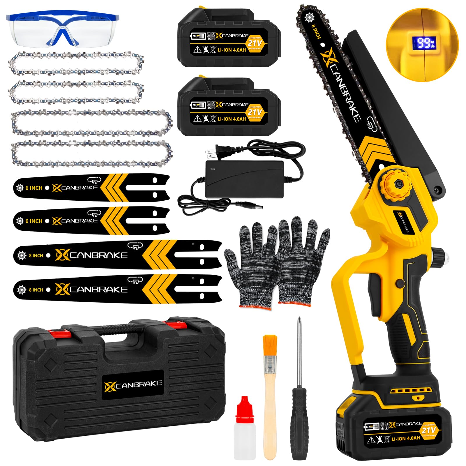 Cordless Mini Chainsaw, 8 inch& 6 inch Brushless Electric Chainsaw with ...