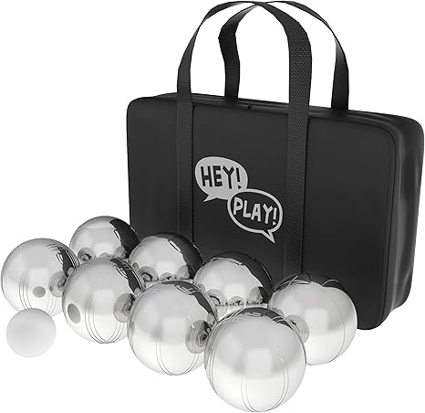 Hey!Play! 80-10606 Petanque/Boules Set for Bocce & More with 8 Steel Tossing Balls