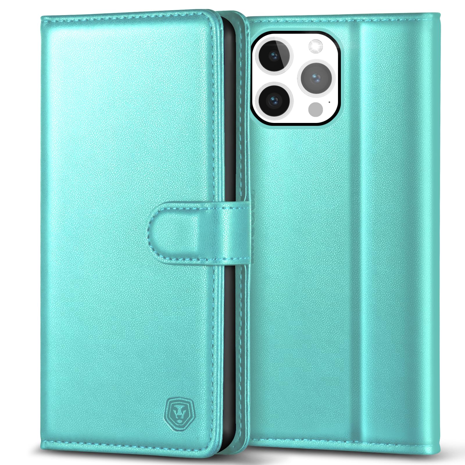 Kuafcase Compatible for iPhone 15 Pro Case with 4 Card Slots Magnetic Closure Kickstand Shockproof Protective Phone Case Compatible for iPhone 15 Pro - Ice Green — image 1