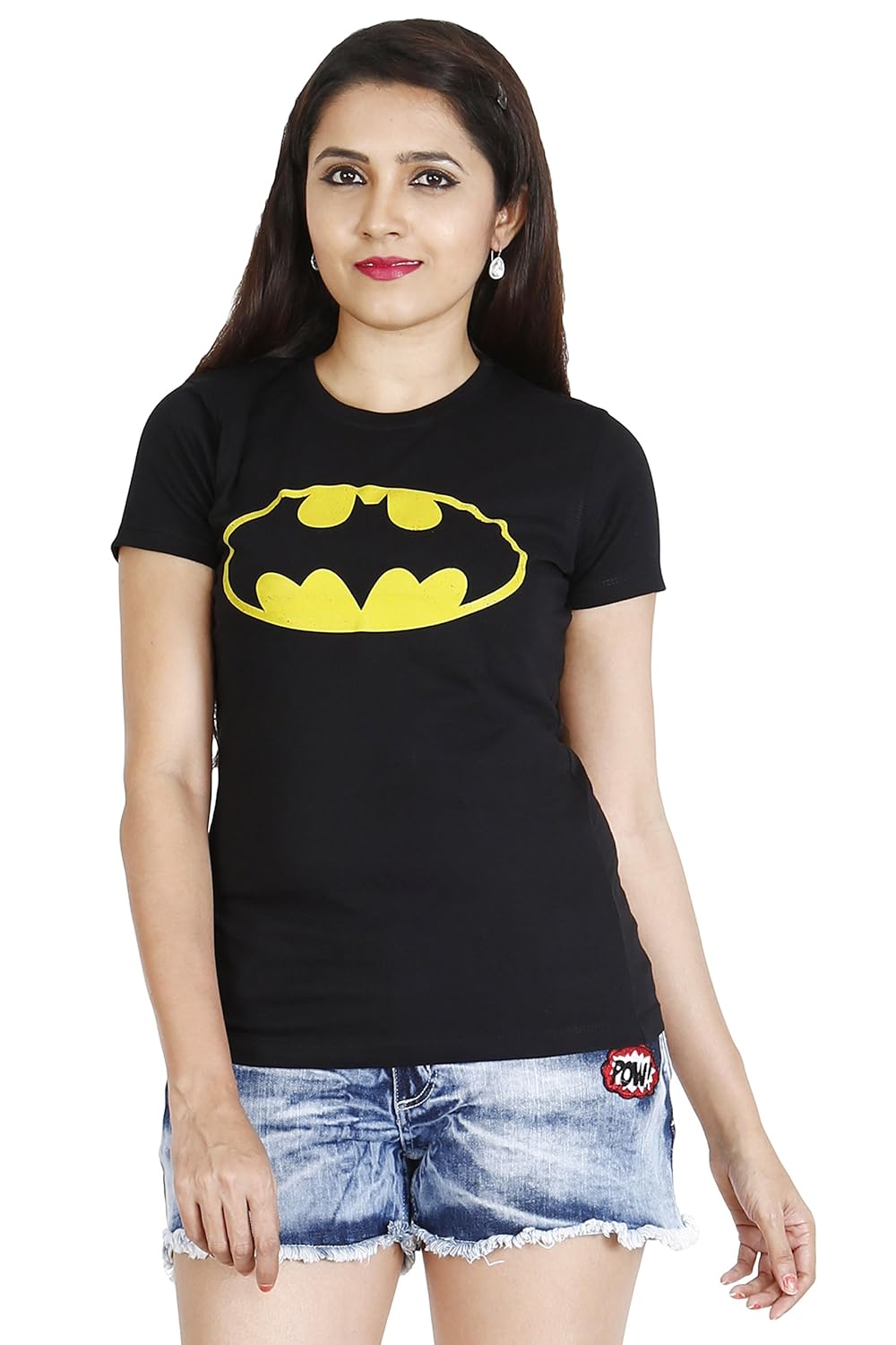 adalicia women's batman logo printed cotton round neck cotton t-shirt