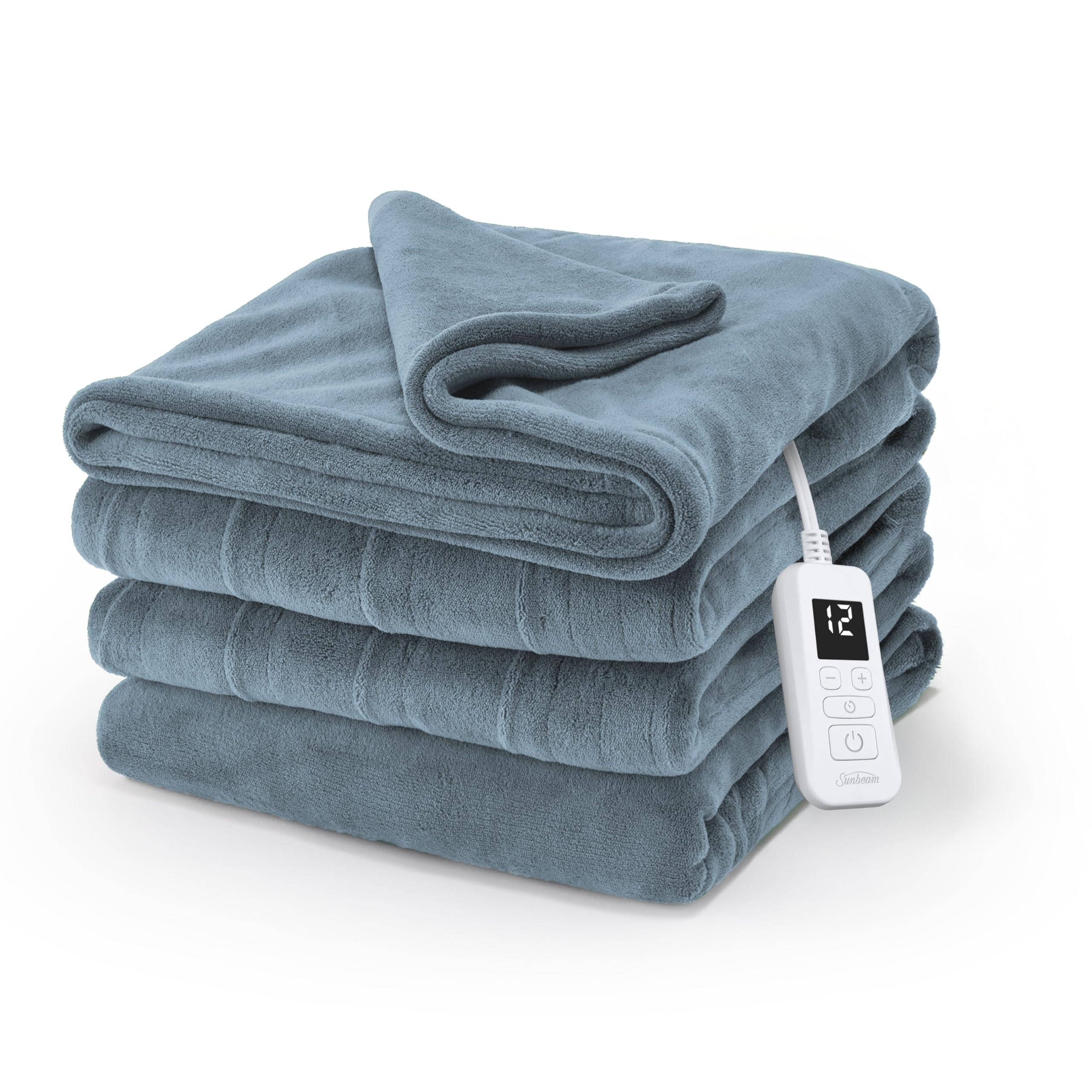 Photo 1 of **BLUE NAVY*****STOCK PHOTO FOR REFERENCE ONLY***Sunbeam Electric Royal Luxe Microplush Heated Blanket, 12 Heat Settings, 12-Hour Auto Shut-Off, Fast Heating, Warm and Cozy, Cadet Blue Color, Twin (84" x 62")