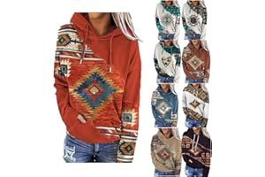 Xuboway Womens Western Aztec Ethnic Style Geometric Hoodie Graphic Pullover Sweater Long Sleeve Sweatshirt 2023 fall Clothes