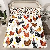 Chicken Bedding Set Cute Chicken Pattern Fitted Sheet for Boys Girls Children 3D Animals Theme Bed Sheet Set Room Decor Twin Size 2Pcs