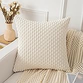 UGASA Soft Corduroy Decorative Pillow Cover 26x26 Inch Boho Striped Throw Pillow Cover Modern Home Decor for Sofa Living Room Couch Bed Cream White, 1 Piece