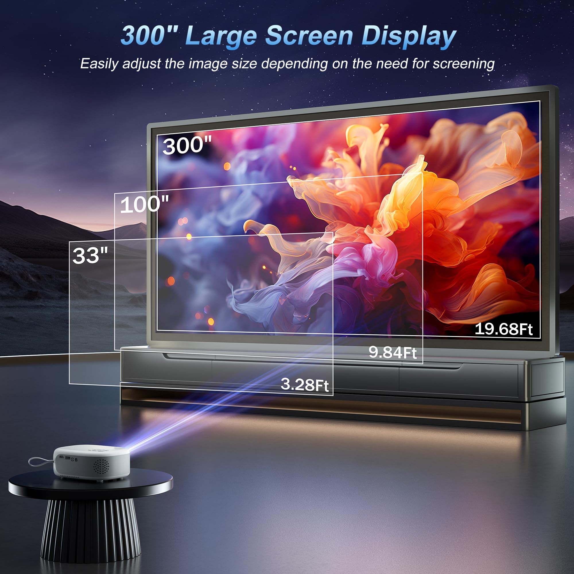 15000 Lumens Outdoor Movie Projector - Native 1080P HD Portable Projector with WiFi 6/Bluetooth 5.2, 300