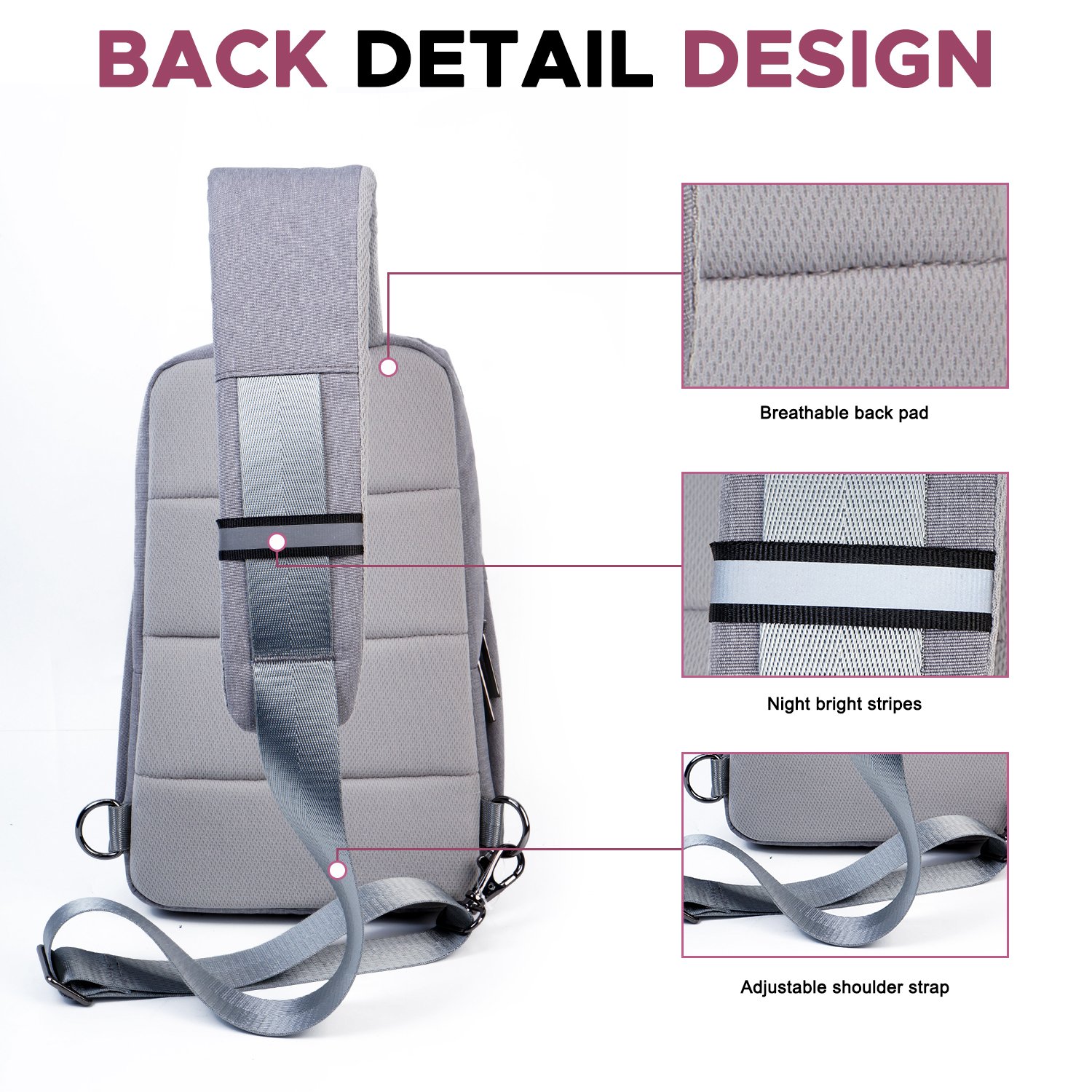 Sling Backpack,Outdoor Crossbody Shoulder Bag Chest Pack Multipurpose Daypack(Grey)