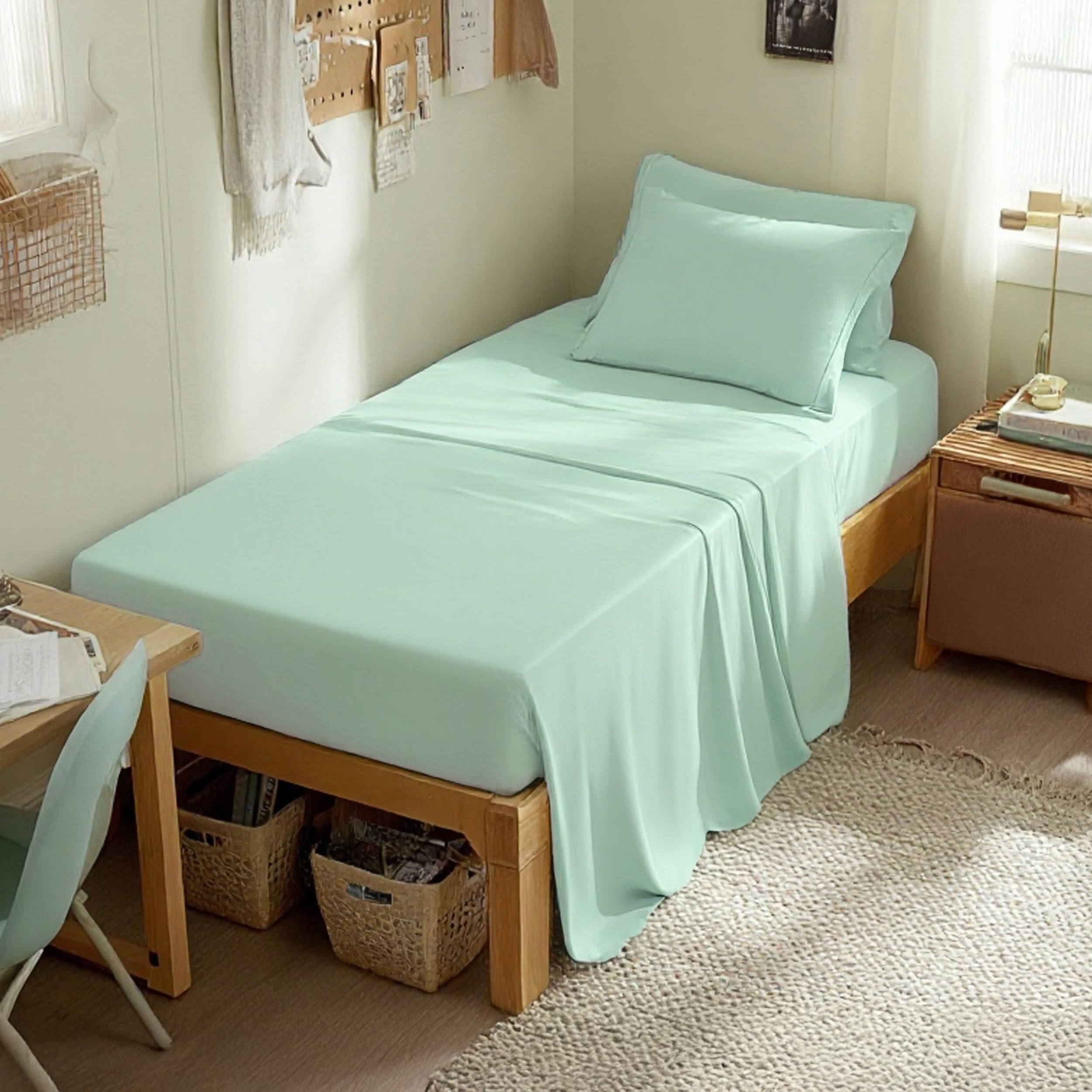 Photo 1 of Breescape Cooling Sheet Set Twin XL Size - BlendTek™ Dry & Cool Technology for Hot Sleepers and Night Sweats, Q-Max>0.46 Tech, Deep Pocket Up to 18", 360° Elastic Band, Mint Green