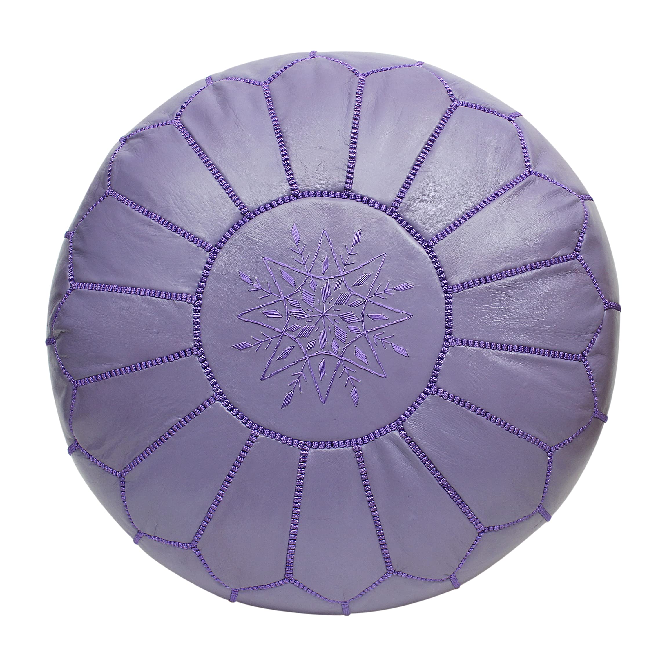 ESSENCE OF MOROCCO Moroccan Pouffe Pouf Footrest Footstool Ottoman Real Leather Lilac Handmade Hand-stitched with Embroidered Marrakech Design (COVER ONLY)