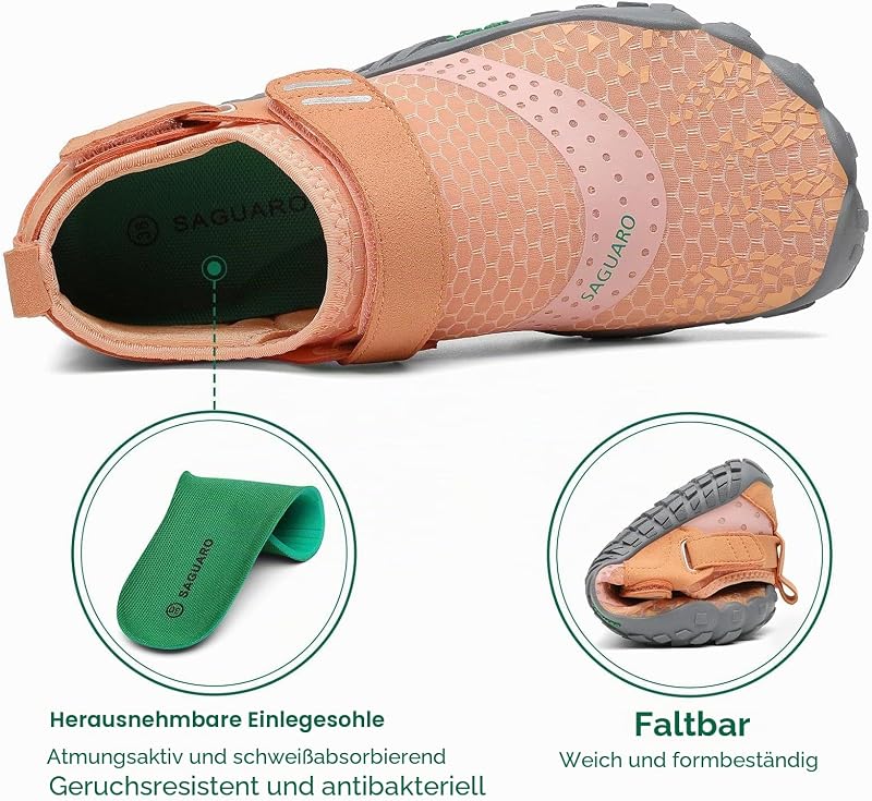 Barfußschuhe Damen Barfussschuhe Frauen Barfuss Schuhe Outdoor Zehenschuhe rutschfest Fitnessschuhe Barefoot Shoes mit Zero-Drop Solhe, Nimble Ⅰ - Barfußschuhe Orange A, Gr.38 EU