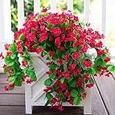 Artificial Faux Hanging Flowers Plants for Outdoor Outside Fall Decoration, 2 PCS Fake Silk Hotpink Daisy Mums Long Vines UV Resistant Realistic for Home Porch Patio Balcony Window Planter Pot