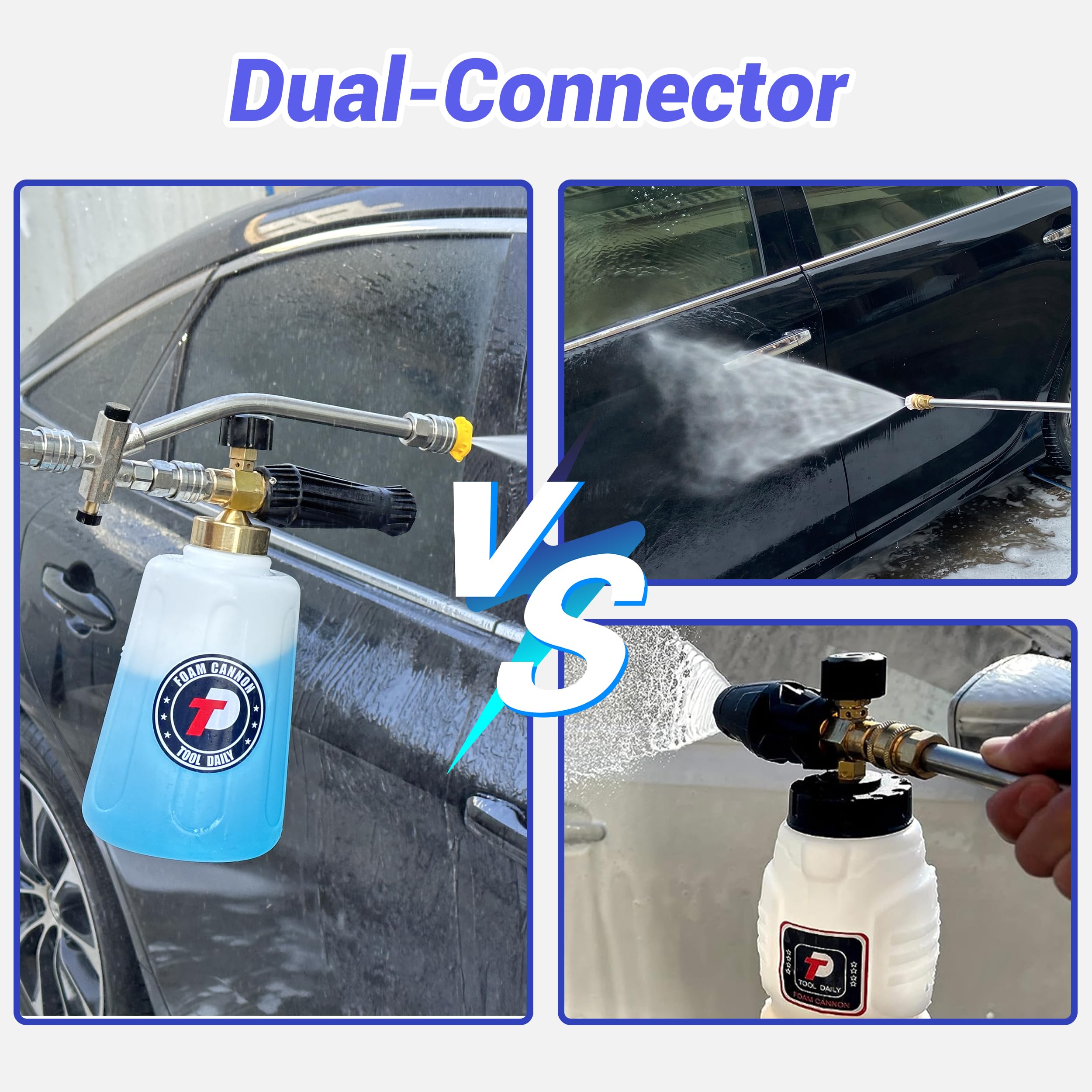 Tool Daily Foam Cannon for Pressure Washer with Double Tip Attachment, Dual Lance Wide Mouth Soap Cannon, 5 Power Washer Sprayer Nozzles, 1/4