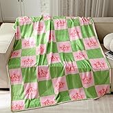 Tingjoo Pink and Green Blanket Princess Witch Throw Blanket for Women 50 x 60 Inches Double Sided Coquette Witchy Crown Decor Soft Flannel Gift for Sofa Couch Home Bed Birthday Decor(Pink and Green)