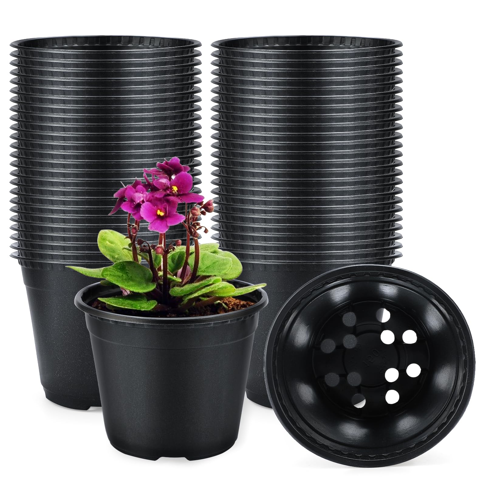 KINGLAKE 100Pcs Plastic Plant Pots 15cm Black Seed Seedling Pots Flower Nursery Pots for Vegetables,Flowers,Herbs,Cuttings, Succulent