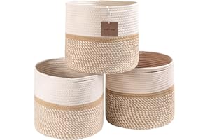 voten Cube Storage Baksets Bins 11x11’’ Fit 12x12’’ Organizer Bookcases Shelving,Stylish&Durable Woven Cotton Basket Containers for Organizing 3-Pack Off White/Mixed Camel