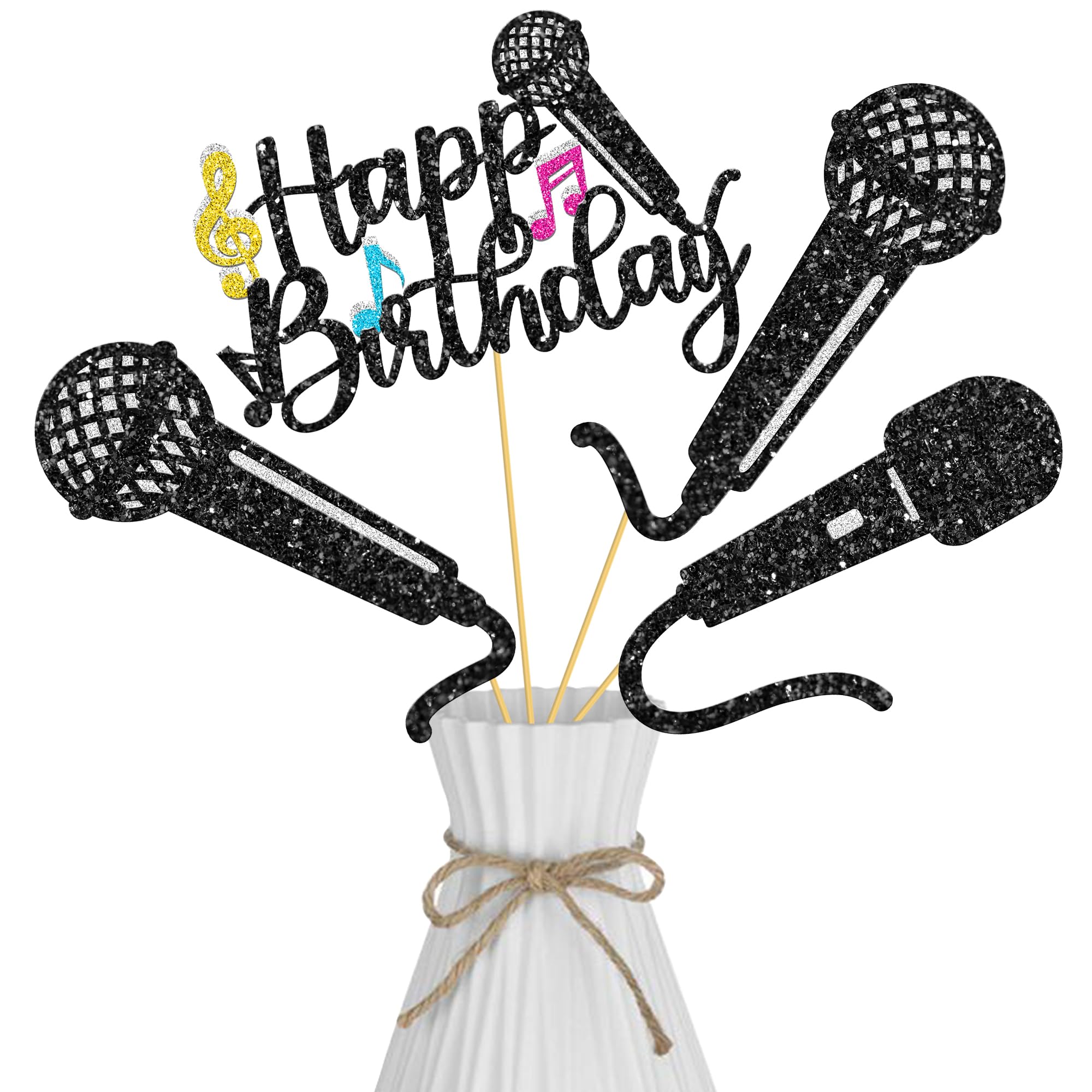Photo 1 of Microphone Centerpiece Sticks Glitter Microphone Party Table Topper Decorations 16PCS Music KTV Theme Centerpieces for 80s 90s Birthday Anniversary Party Supplies