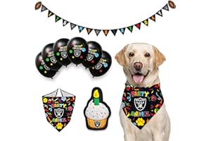 PETS FIRST NFL LAS Vegas Raiders Dog Birthday Party Set 9 pcs with 1 Football Bandana Small/Medium, 1 Banner, 1 Birthday Cake Toy & 6 B-Day Balloons, Dog Birthday Set, Costume, Fun Doggie Pawty Accessories