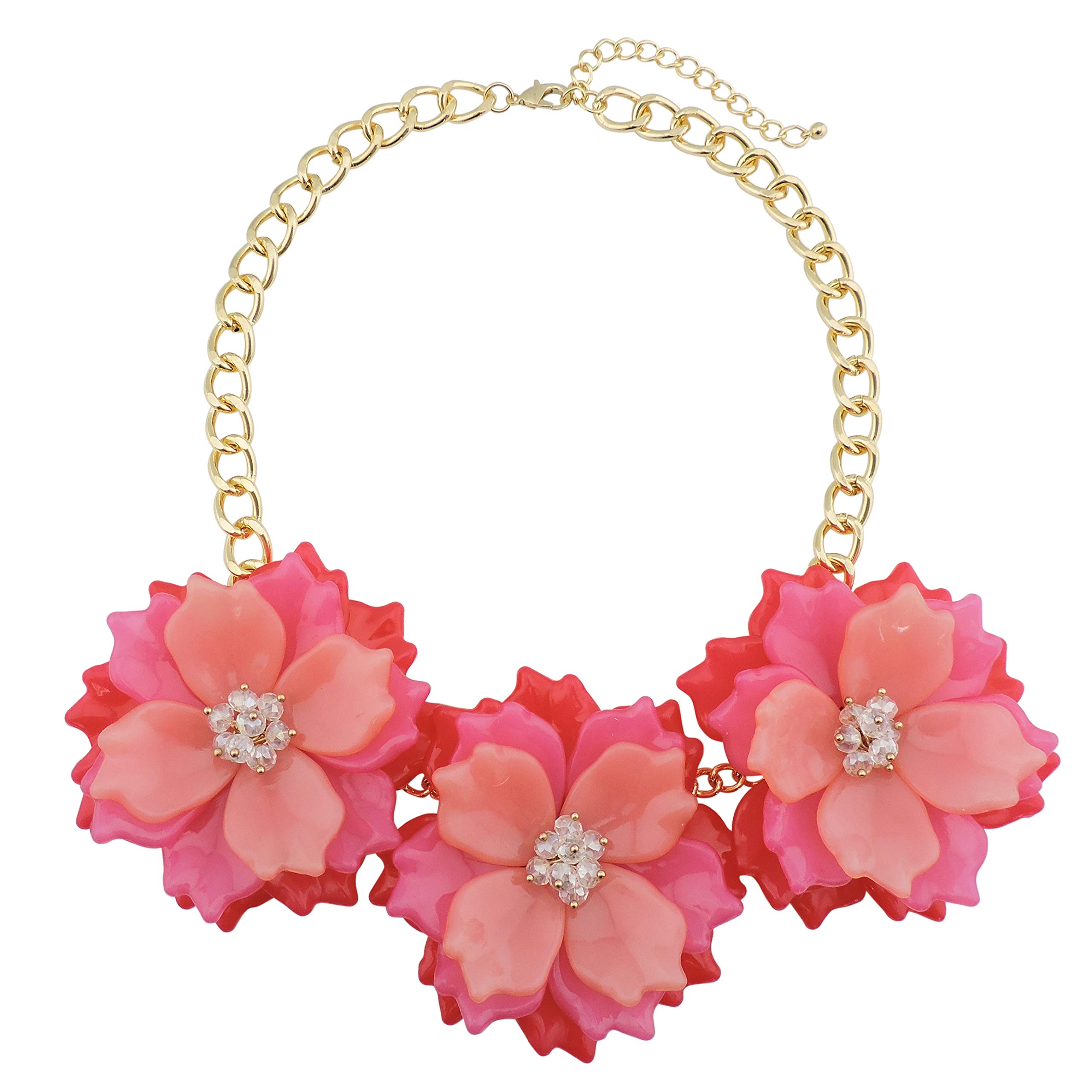 Bocar Bold Statement Chunky Flower Necklace Bib Collar Jewelry Set for Women (NK-10466-Mix Pink) — image 1