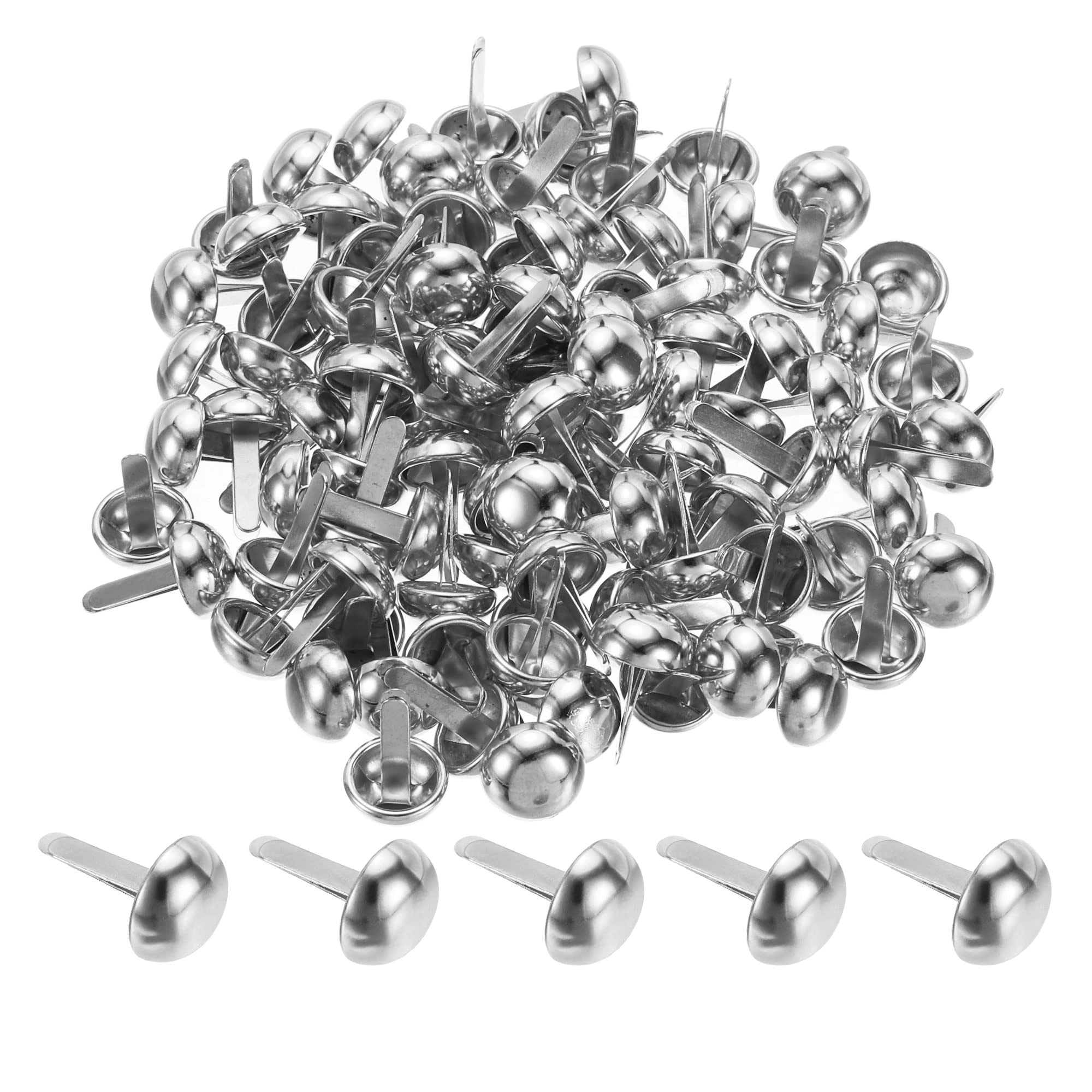 PATIKIL 10x15mm Mini Brads Paper Fasteners, 100 Pack Round Brads Fastener for Art Crafting Decorative Scrapbooking Cards DIY, Silver Tone