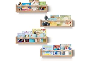 birola Nursery Book Shelves Set of 4,Wood Floating Nursery Shelves for Wall,Wall Bookshelves for Kids(Set of 4 Natural)