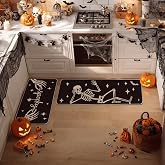 Artoid Mode Spooky Skeleton Spider Bone Black Halloween Kitchen Mats Set of 2, Black Home Decor Low-Profile Kitchen Rugs for Floor - 17x29 and 17x47 Inch