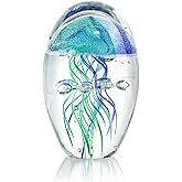 QFkris Hand Blown Glass Jellyfish Paperweight, 3.8" Jellyfish in Glass Decoration, Jelly Fish Figurine Art Decor, for Women