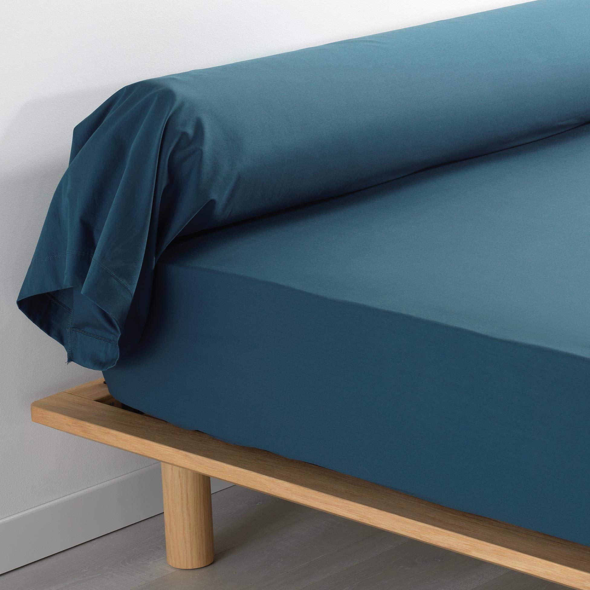 douceur d'intérieur, Bolster Pillowcase (85 x 185 cm) Percaline Blue, Cotton Percale