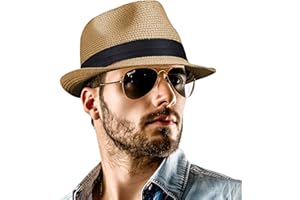 Straw Fedora Hat for Women Men Packable Short Brim Roll Up Trilby Hat Panama Summer Beach Sun Hat UPF 50+