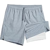 maamgic Gym Shorts for Men 7 inch Inseam with Liner Stretch 2 in 1 Workout Shorts Men Quick Dry Athletic Running Shorts