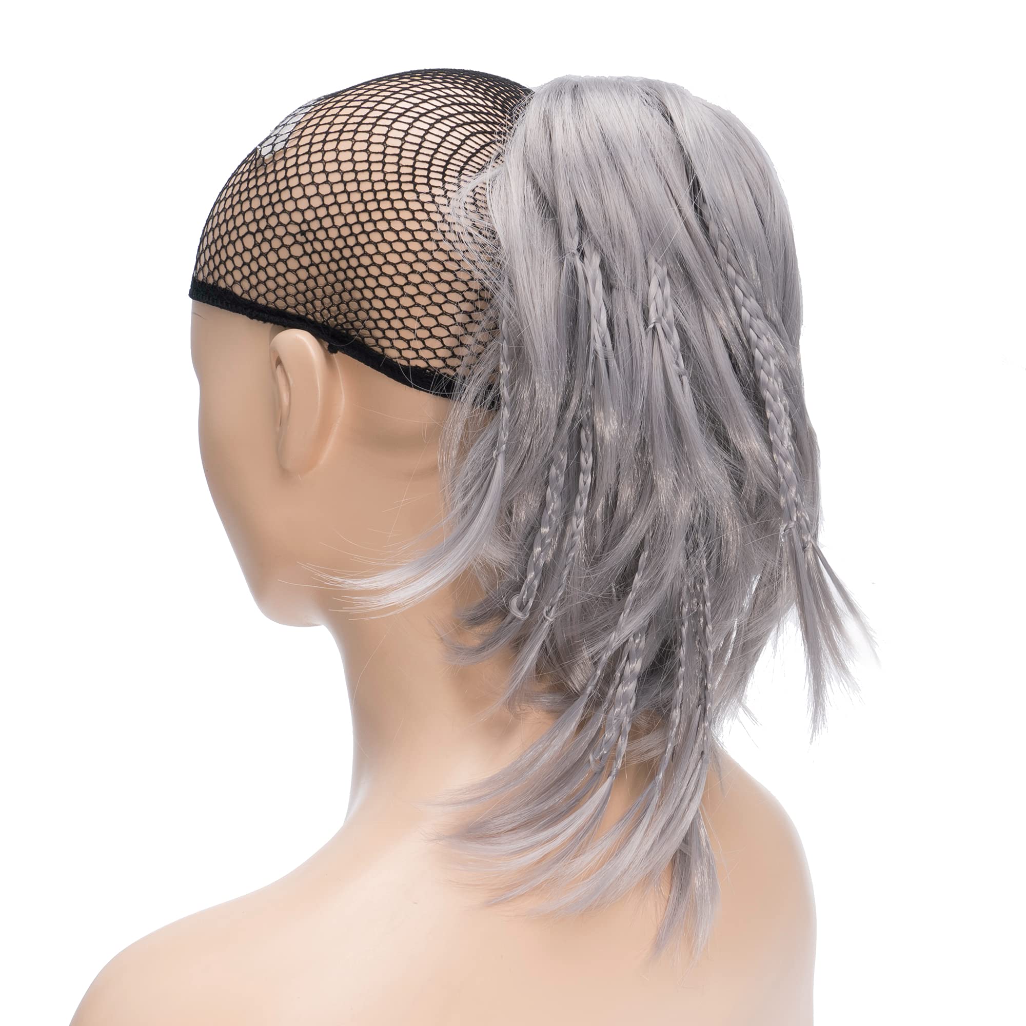 IMISSU Handmade Braid Claw Ponytail Hairpiece Clip in Hair Extensions Pony Tail Hair Pieces (Grey)