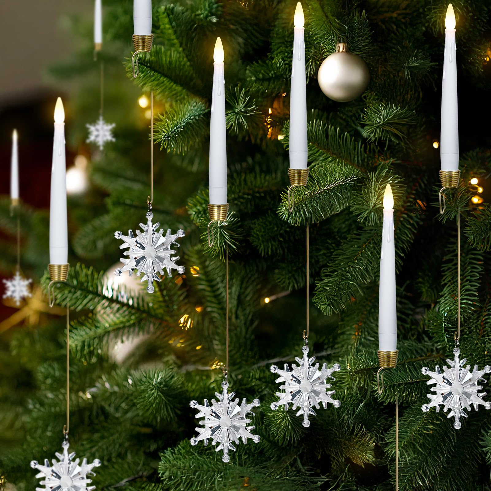 Photo 1 of FPOO Christmas Tree Candles, 12 Pack Flameless Taper Candle for Christmas Tree Decor – Battery Operated Candlestick w/Crystal Ball Hook for Holiday Home Decor Party