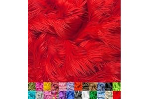 EOVEA Shaggy Faux Fur Fabric by The Yard - 18" X 60" Inch - Long Pile Fur - Fake Fur Materials - Soft & Fluffy Craft Fabric Supplies for DIY Arts & Crafts, Apparel, Costume, Rug(Red, Half Yard)
