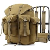 AUMENTAR 50L Military Alice Pack Army Survival Combat ALICE Rucksack Backpack for Men &amp; Women for Camping, Hiking, Emergency Khaki