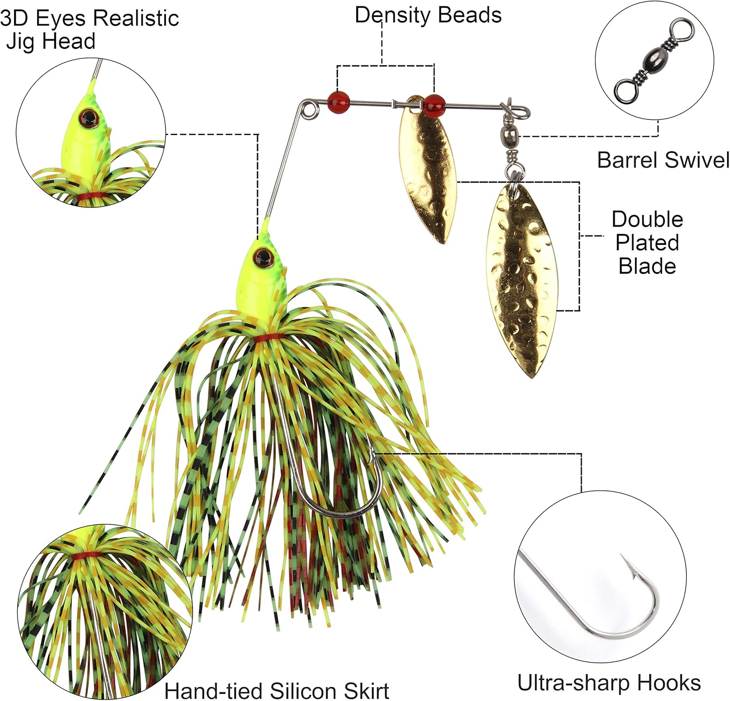 Spinnerbait Fishing Lures Bass Lure Spinner Bait Buzzbait Fishing Lure Hard Metal Spinnerbait Trout Lure Swim Jig for Bass Pike Salmon Freshwater Saltwater Fishing 6/12pcs : Sports & Outdoors