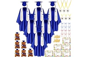Cozypower 60 Pcs Preschool Kindergarten Graduation Cap and Gown with 2025 Tassel Stole Certificate Medal Bear for Kids