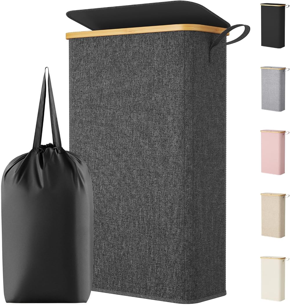Lifewit 65L Slim Laundry Basket with Lid Dark Grey with Removable Bag