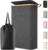 Lifewit 65L Slim Laundry Basket with Lid Dark Grey with Removable Bag