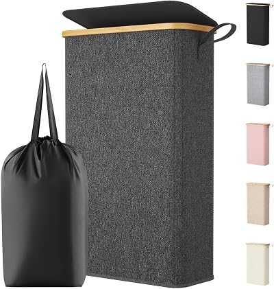 Lifewit 65L Slim Laundry Basket with Lid Dark Grey with Removable Bag