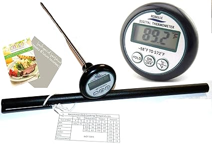 Digital Cooking Thermometer Long 8 Probe Great for Checking Temperature of Food Meat Candy and Liquid - Good for BBQ Grilling Smoker Oven or Deep Frying - Comes with Handy Meat Temp Chart PLUS 2 Free BBQ eBooks and Hard Case - No Hassle Guarantee