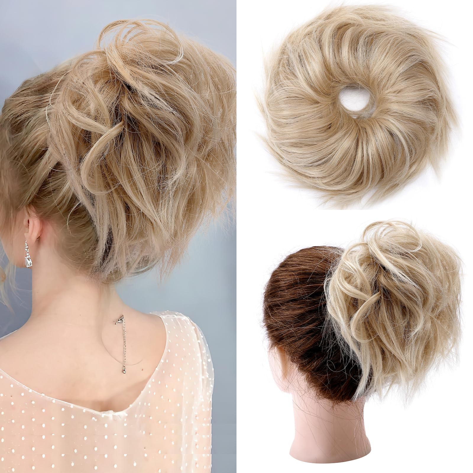 Fashion Tousled Hair Extensions Hairpiece Scrunchie Straight Elastic updo Scrunchy BUN Brown Blonde Instant Ponytail wig Hairdo Dark Blonde to Bleach Blonde