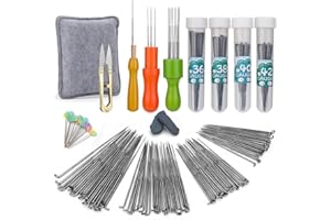 QMNNMA Kit d'aiguilles de feutrage à l'aiguille, 4 tailles d'aiguilles de feutrage avec 3 types de poignée en bois, tampon de