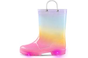 K KomForme Toddler Light Up Rain Boots Patterns and Glitter Rain Boots for Girls Boys with Handles