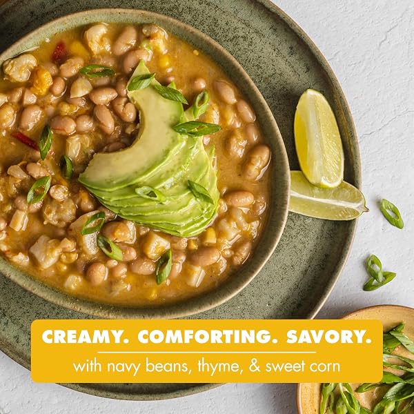 PLANTSTRONG ORGANIC CREAMY WHITE BEAN CHILI, 14.5 OZ – HIGH PROTEIN VEGAN CHILI WITH NAVY BEANS, SWEET POTATOES & CORN, 20G PROTEIN, USDA ORGANIC, NO SEED OILS, READY-TO-EAT PLANT-BASED MEAL