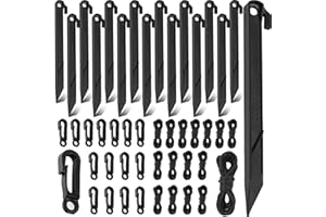LINSTAINE 48Pcs Inflatable Stakes, 7.5 Inch Plastic Tent Stakes with Hooks & Ropes, 16 Sets Heavy Duty Tent Pegs Camping Stakes Replacement for Halloween Christmas Yard Inflatables Sturdy Tent Canopy Stake