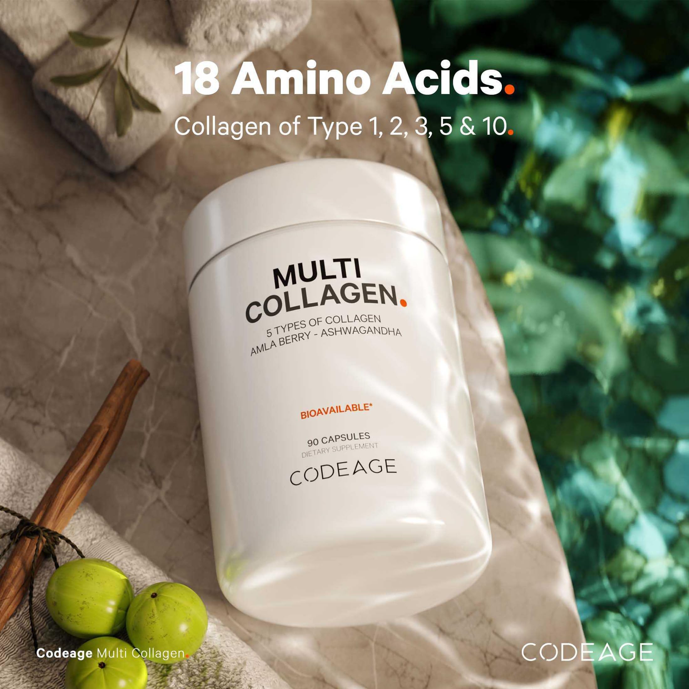 Codeage Multi Collagen Peptides Protein Capsules, 5 Collagen Types, Grass-Fed & Hydrolyzed Bovine Collagen Pills Supplement, Ashwagandha, Amla Berry Vitamins, Collagen Peptides - 90 Capsules