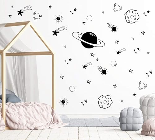 thumbnail image 2 of Maydahui Outer Space Stars Planets Wall Stickers Rockets Astronaut Vinyl Wall Decals (47 X 51 Inch) Peel Stick Removable Boys Room Wall Decor Decals For Kids Bedroom Nursery Classroom (Black 2 of 10