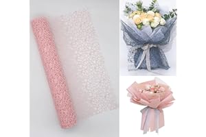 emgggru Flower Bouquet Wrapping Paper,1 Roll Jacquard Net Mesh Openwork Floral Wrapping Paper,Floral Supplies for Fresh Flowers,Florist Supplies(19.7in x 180in) (Korean Pink)