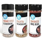 Amazon Brand - Happy Belly Grilling Spices Set: Prime Steak Seasoning, Fajita Seasoning, Smoked BBQ Rub Seasoning