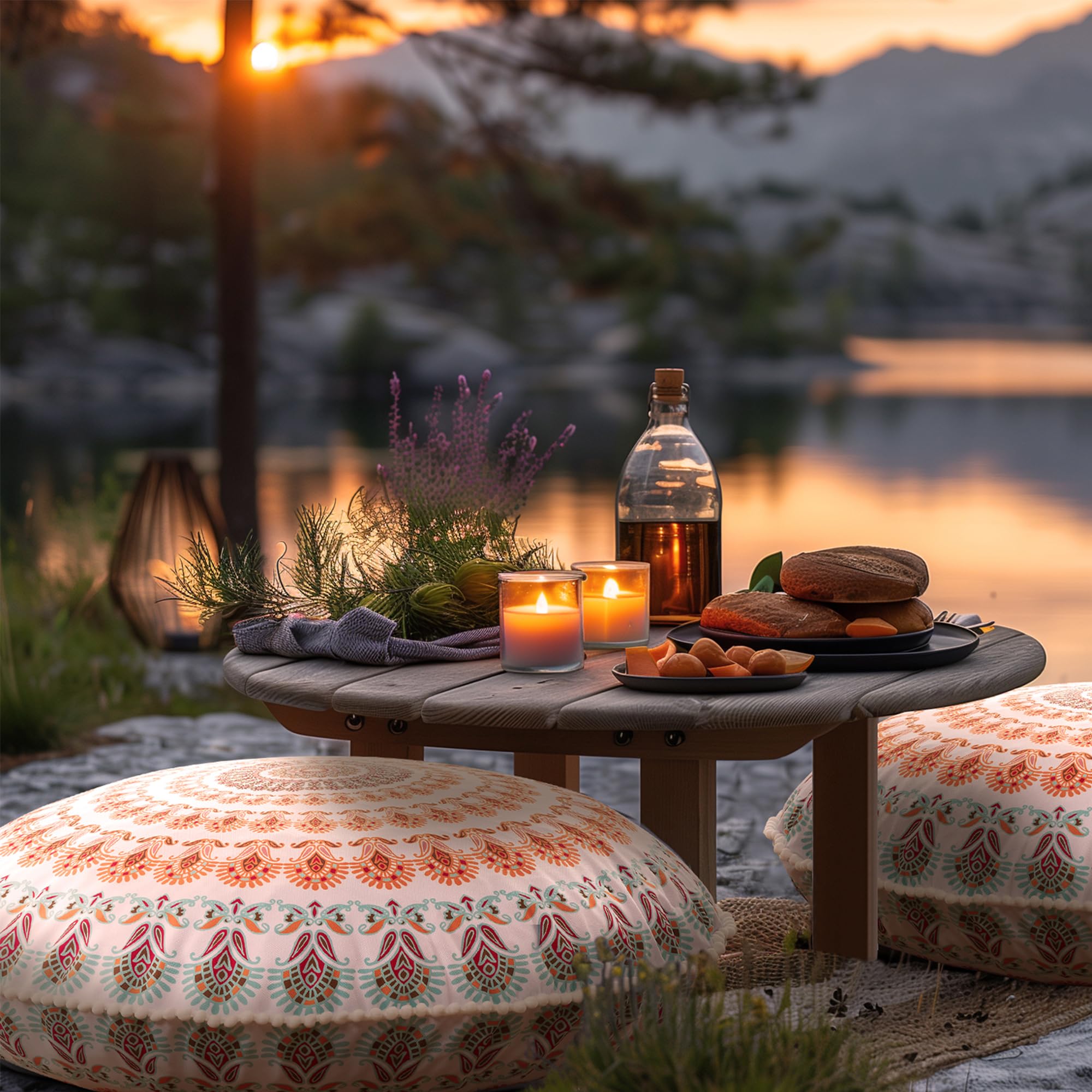 Codi Meditation Floor Pillow, Round Large Pillows Seating for Adults, Bohemian Mandala Circle Cushion for Outdoor Fireplace Yoga Living Room, 32 Inch, Memory Foam Added, Coral - Image 9