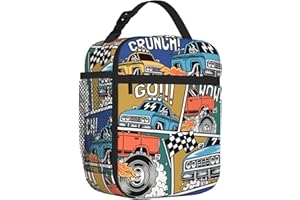 YOZIRIBO Kids Lunch Bag Lunch Box for Boys Girls Women Men, Reusable Insulated Lunch Tote Bag, Thermal Cooler Sack Food Handbags High Capacity for School Work Travel Picnic (Monster Trucks)