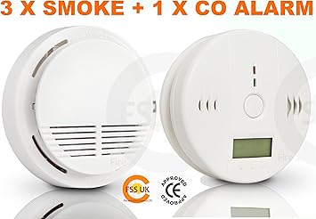 FSS UK - Conjunto de seguridad anti-incendios para el hogar con 3 detectores de humo +